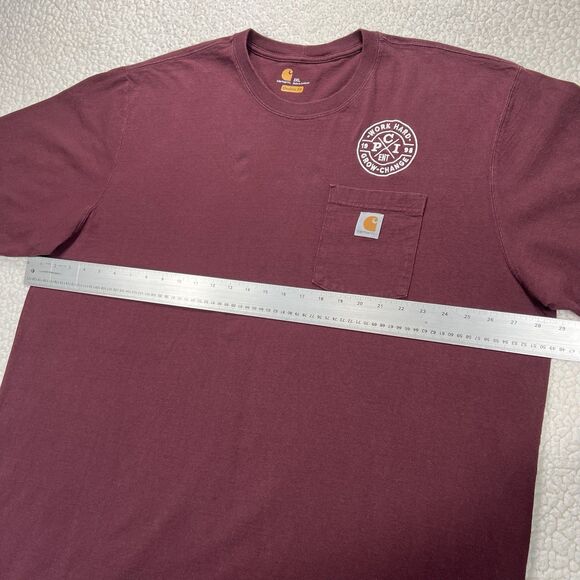 Carhartt K87 2XL Maroon Pocket Work T-Shirt PCI Ent 1998 Graphic Workwear - Picture 7 of 9
